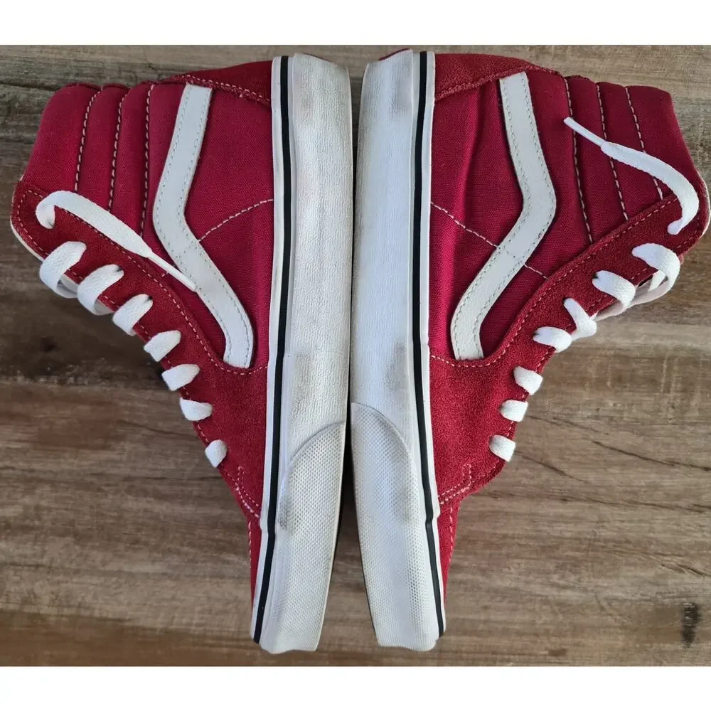 Vans Sk8- Hi Red/ True White Canvas Suede Skate Shoes Sneakers Size 7.5 Women's
